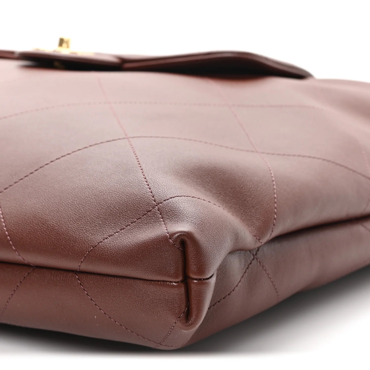 Shiny Calfskin Quilted Maxi Chain Hobo Dark Brown