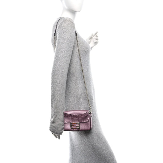 Metallic Cuoio Roma Sellerissima Nappa Sintetica Tape Stitch Mini Baguette Rosa Placca Argento