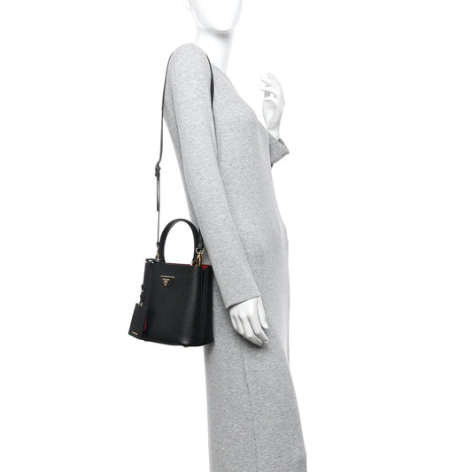 Saffiano Cuir Small Panier Bucket Bag Black Fuoco