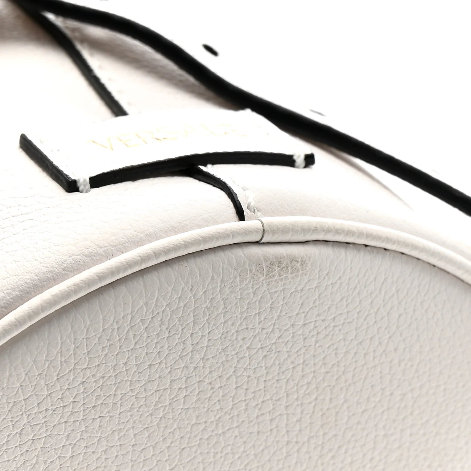 Grained Calfskin La Medusa Drawstring Bucket Bag Optical White