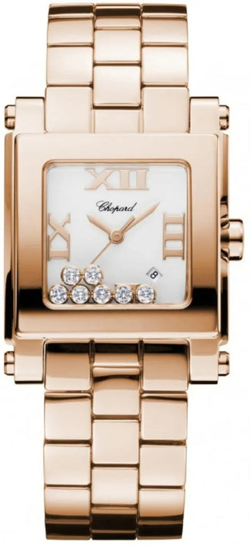Unworn  Happy Sport Square Medium, 18K Rose Gold, 7 Floating Diamonds, 38Mm, Ref# 275322-5001, Box and Papers