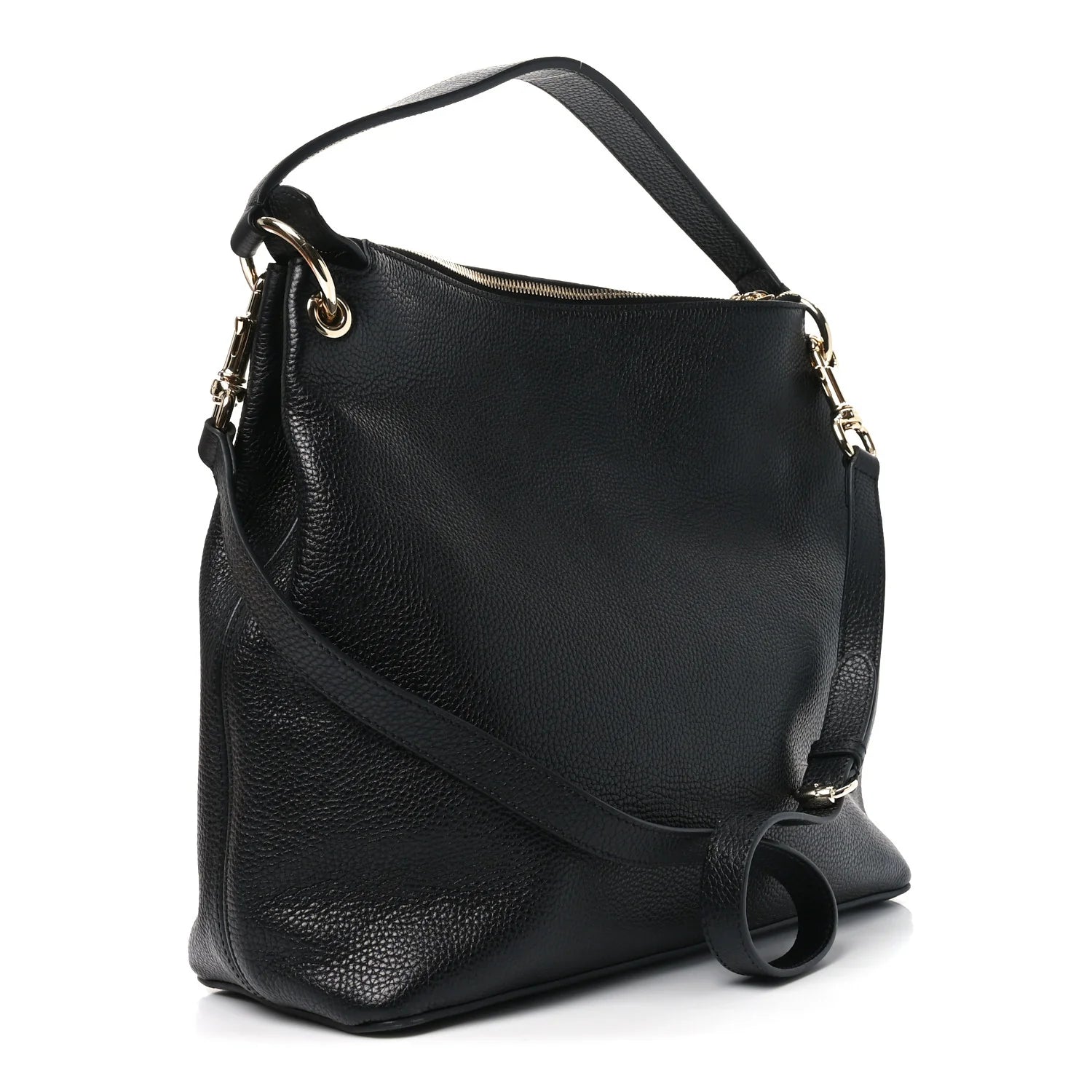 Pebbled Calfskin Large Soho Hobo Black