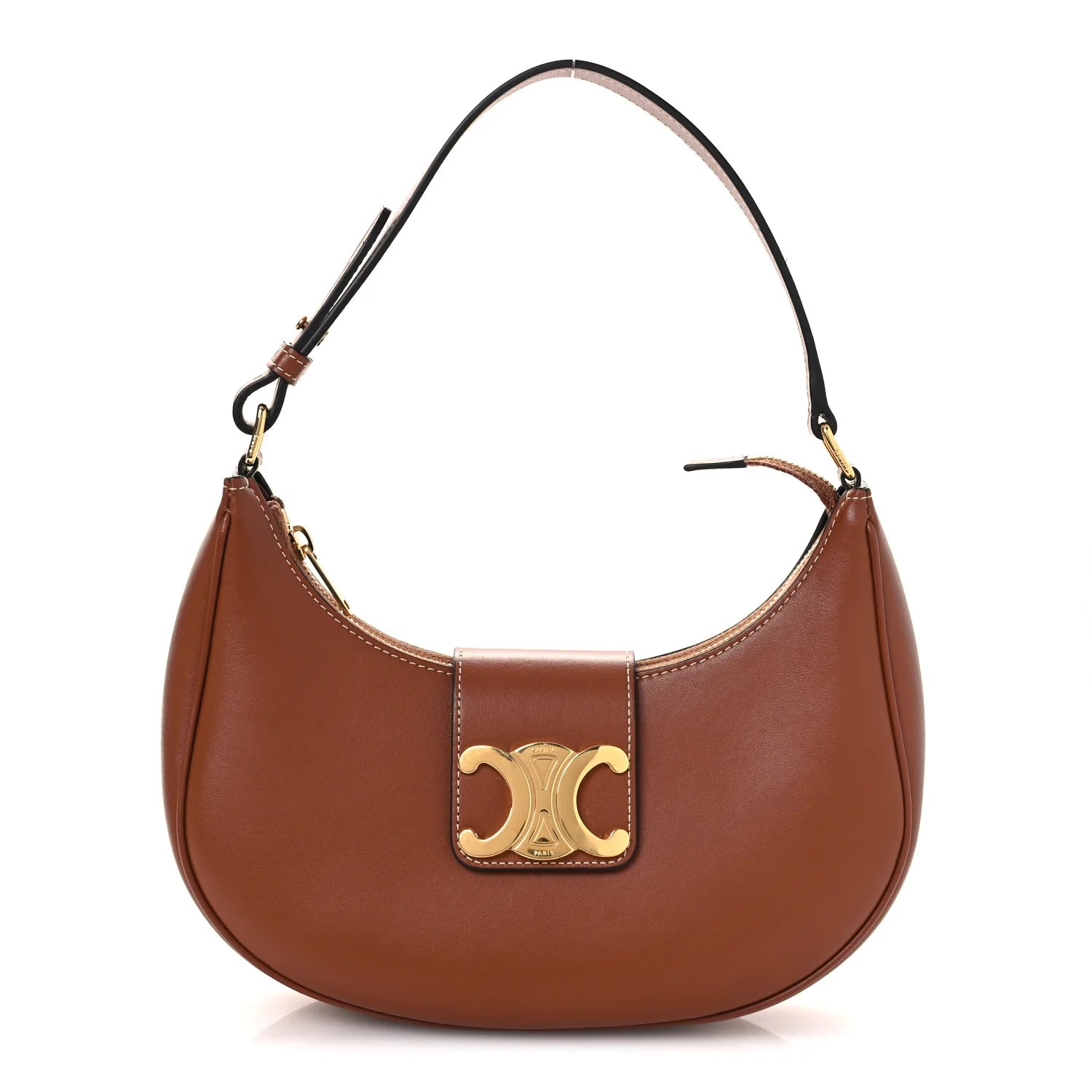 Smooth Calfskin Medium Strap Ava Triomphe Shoulder Bag Tan