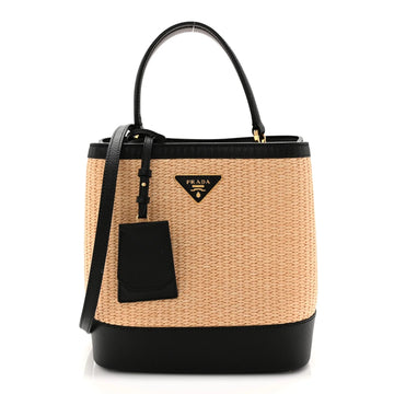 Paglia Saffiano Medium Panier Bucket Bag Naturale Black