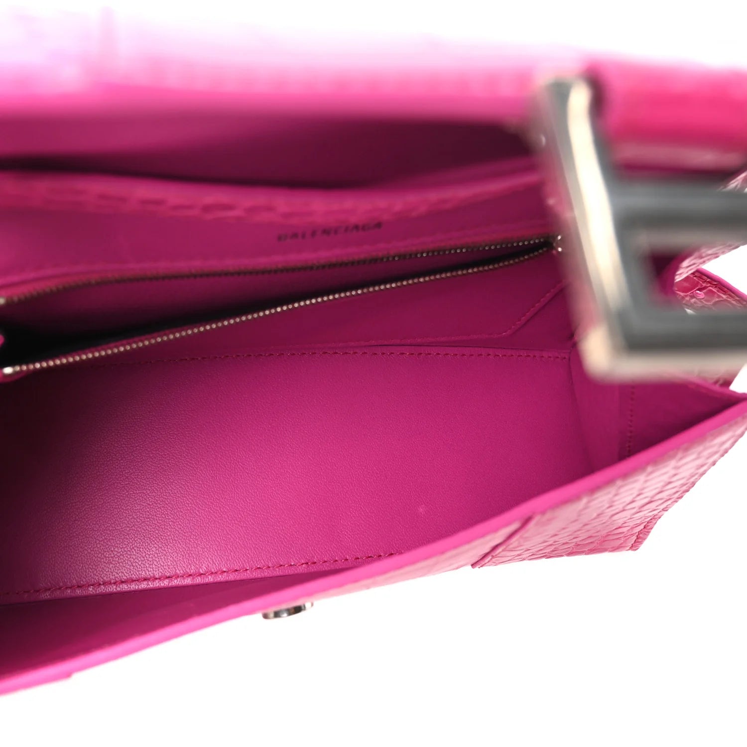 Shiny Calfskin Crocodile Embossed Small Hourglass Sling Shoulder Bag Fuchsia