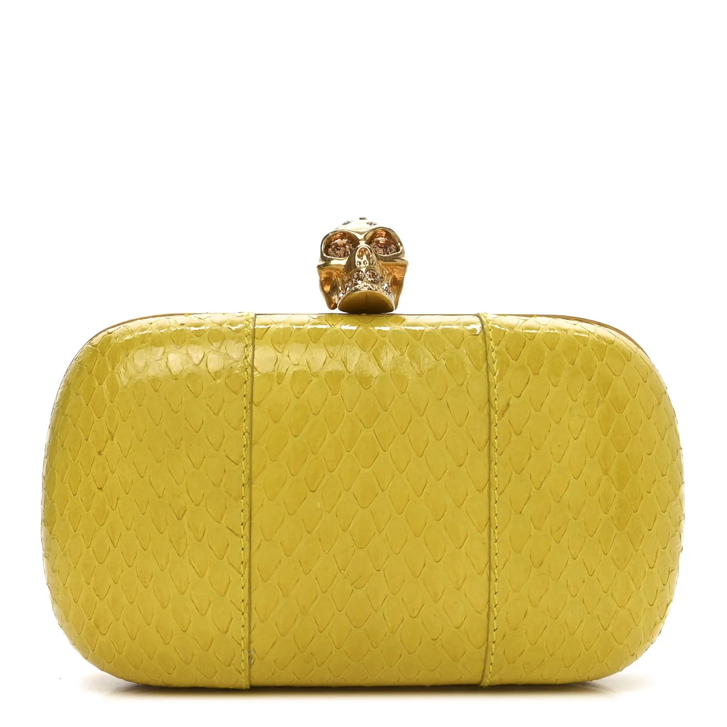 Snakeskin Skull Box Clutch Bright Yellow