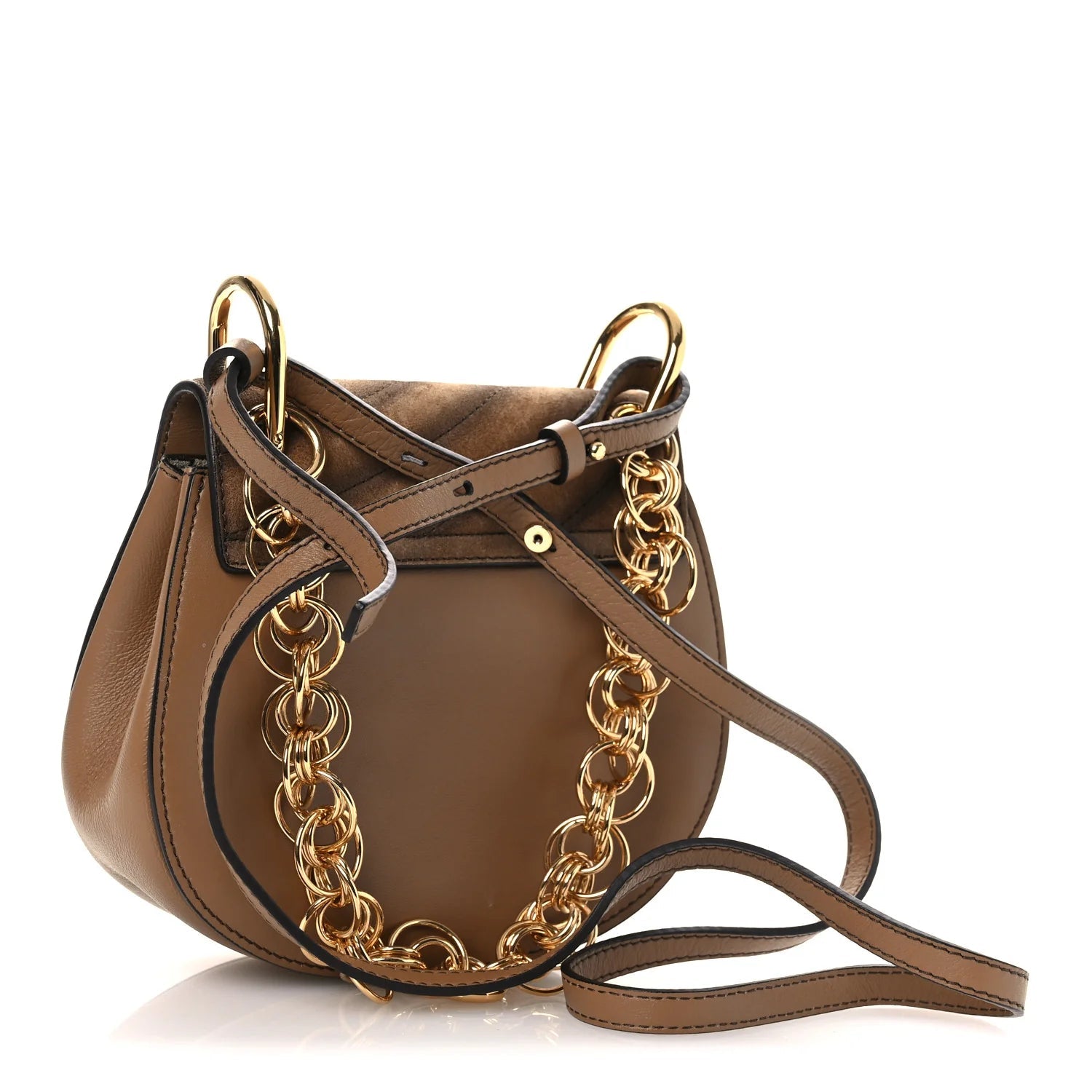 Suede Calfskin Quilted Drew Bijou Shoulder Bag Nut