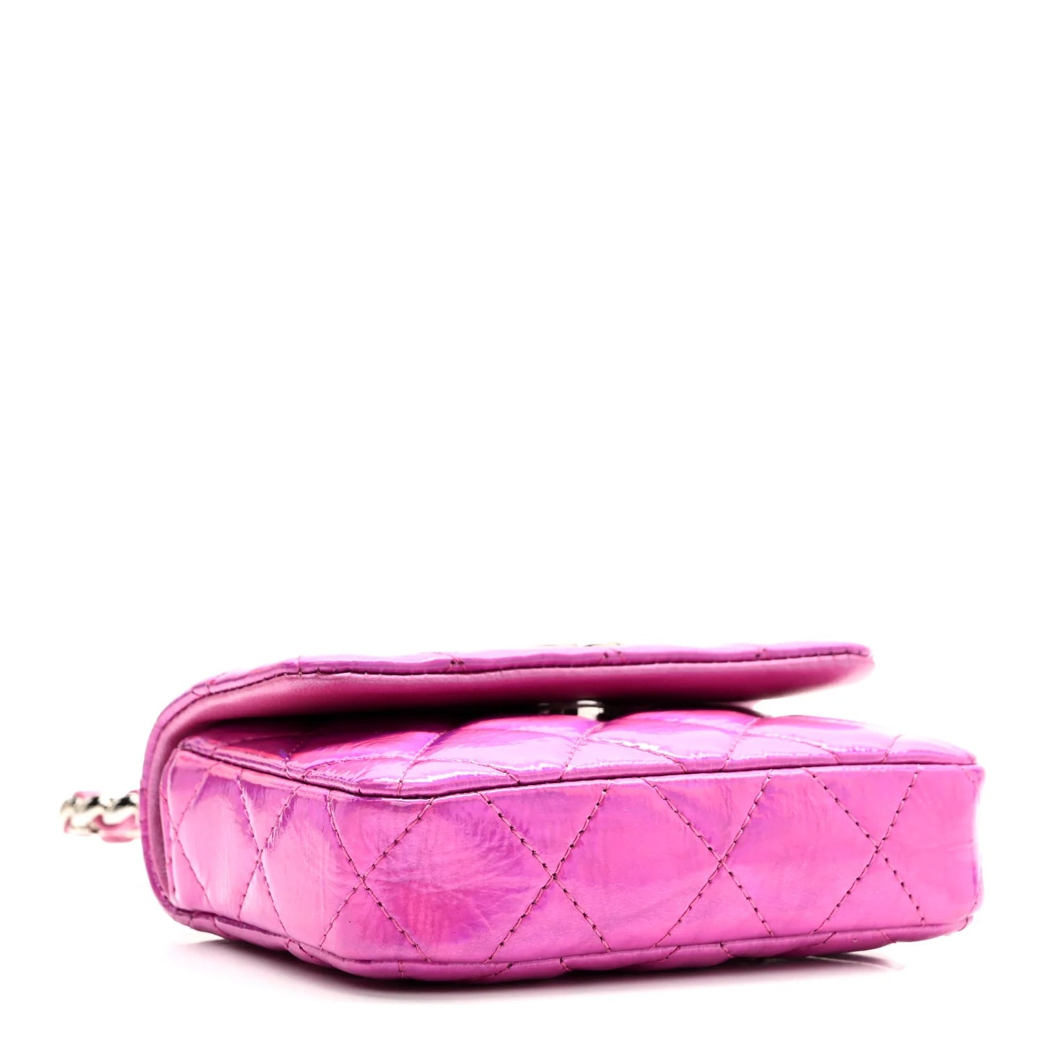 Patent Lambskin Quilted CC Hook Card Holder Pink