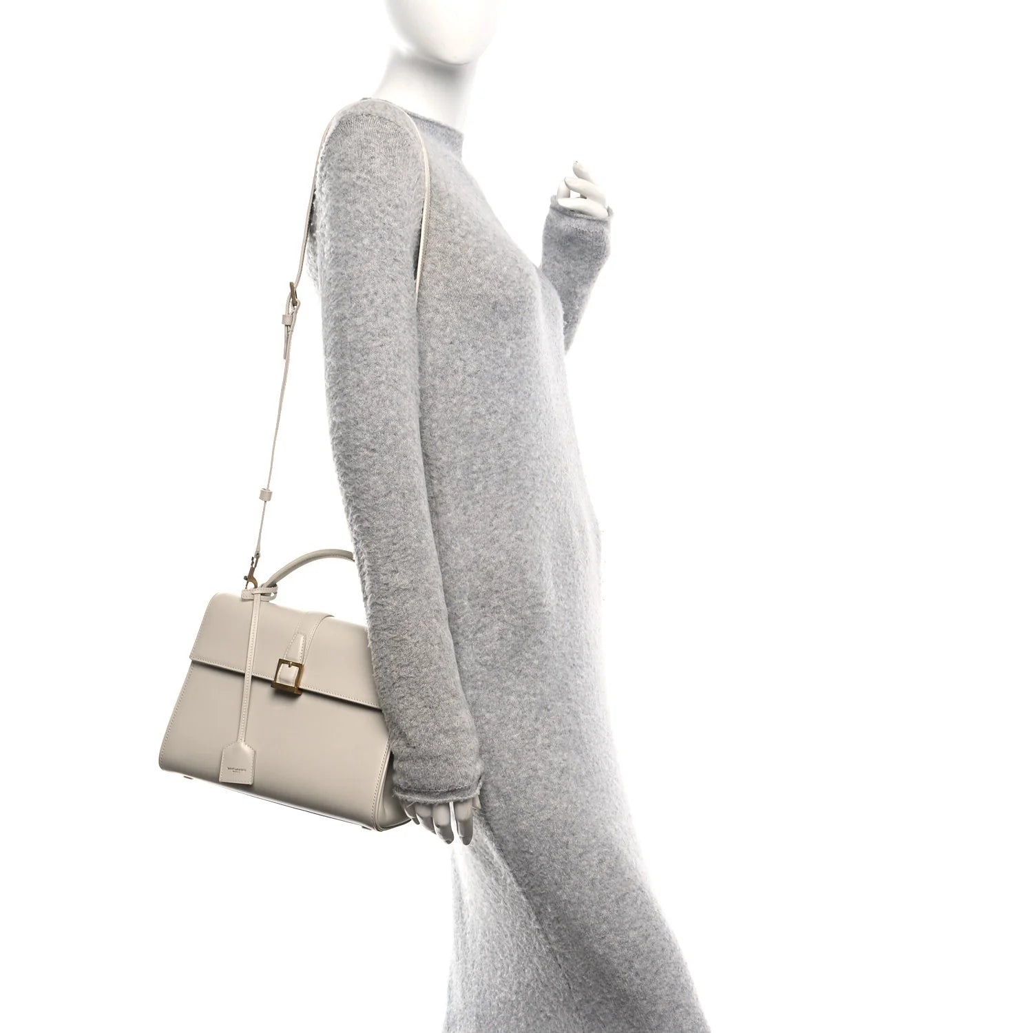 Shiny Calfskin Le Fermoir Top Handle Bag Small Crema Soft