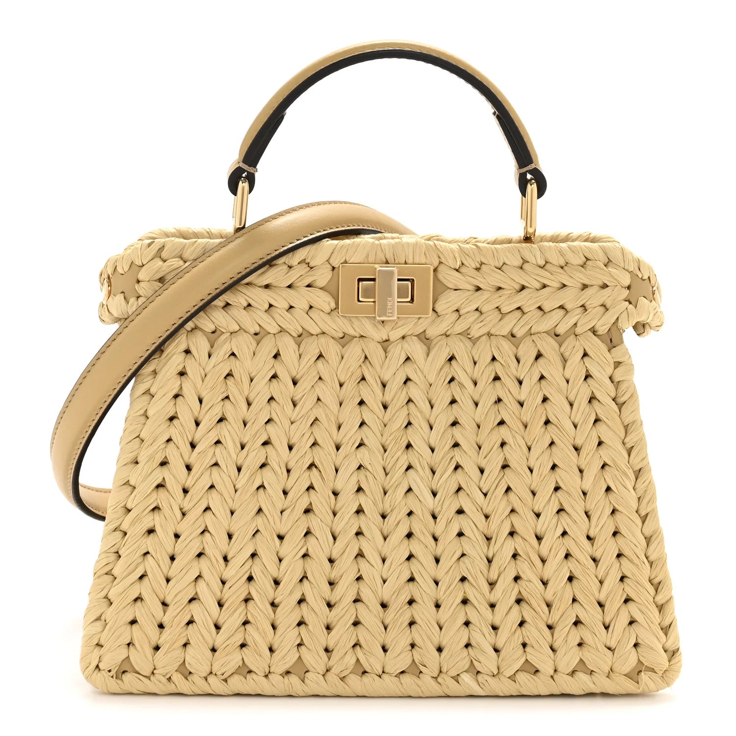 Paglia Vitello King Nappa Woven Petite Peekaboo I SEE U Satchel Sahara
