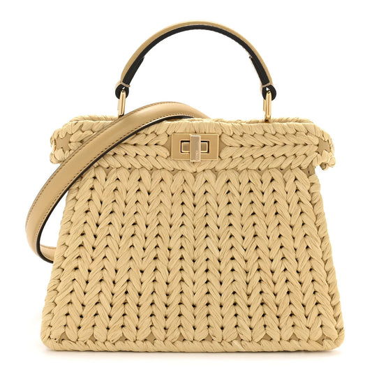 Paglia Vitello King Nappa Woven Petite Peekaboo I SEE U Satchel Sahara