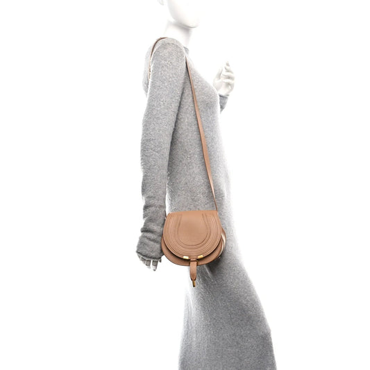 Grained Calfskin Small Marcie Saddle Bag Light Tan