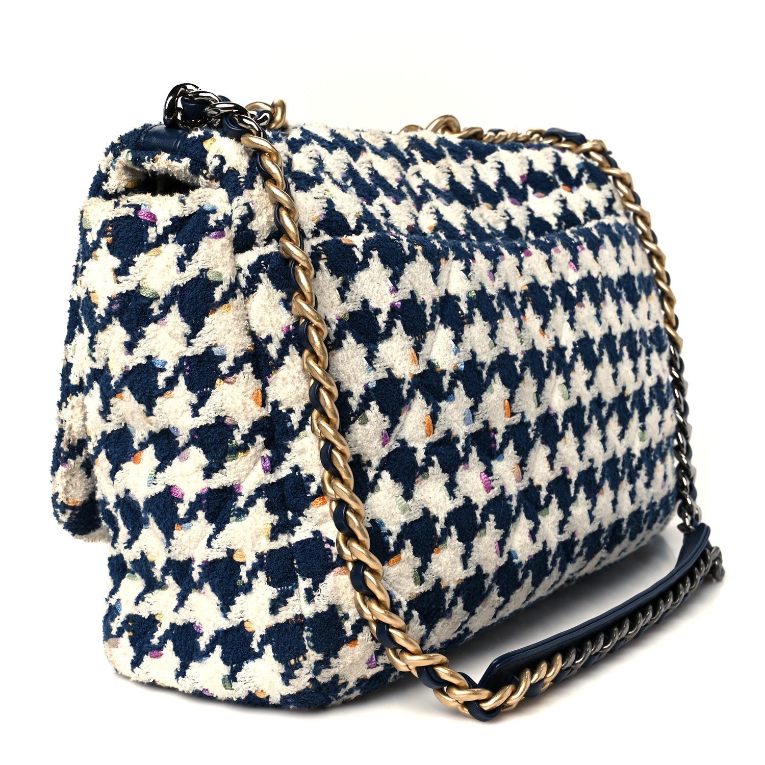 Tweed Quilted Maxi  19 Flap Ecru Navy Blue Multicolor