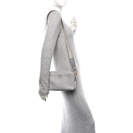 Vitello Daino Soft Medium Double Zip Shoulder Bag Ardesia