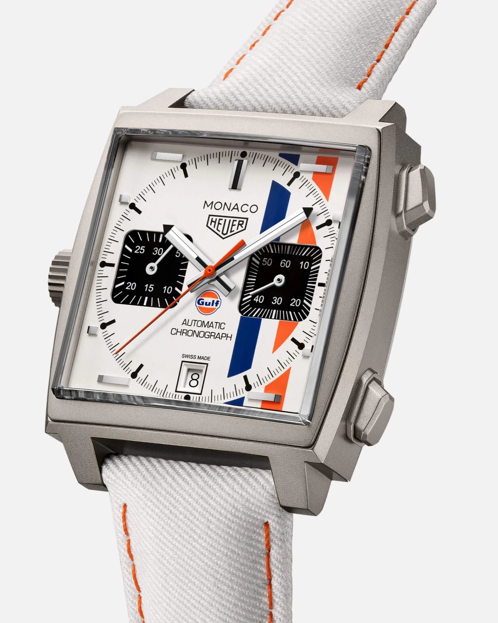 Unworn  Monaco Chronograph X Gulf Automatic, Titanium, 39Mm, Ref# CAW218G.EB0393, Box and Papers