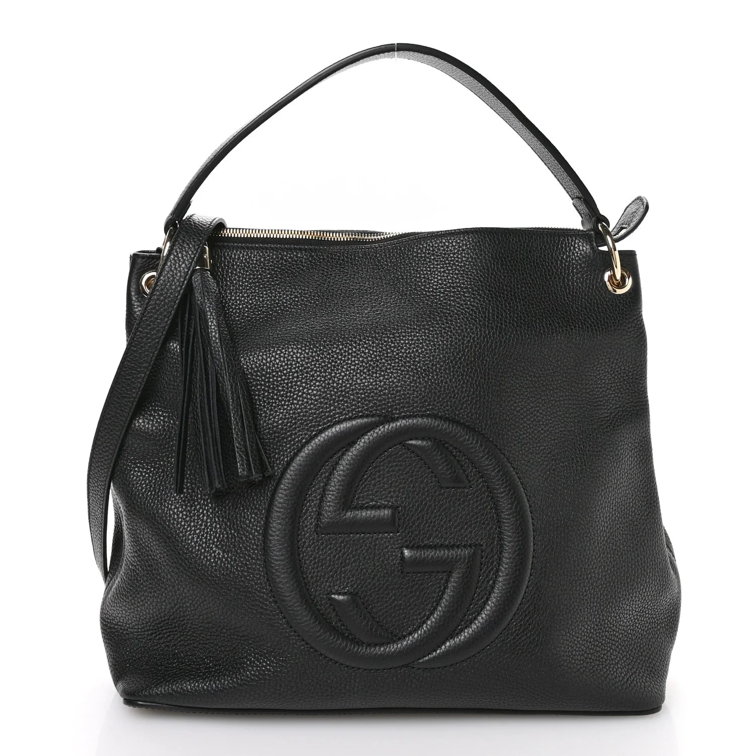 Pebbled Calfskin Large Soho Hobo Black