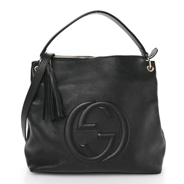 Pebbled Calfskin Large Soho Hobo Black