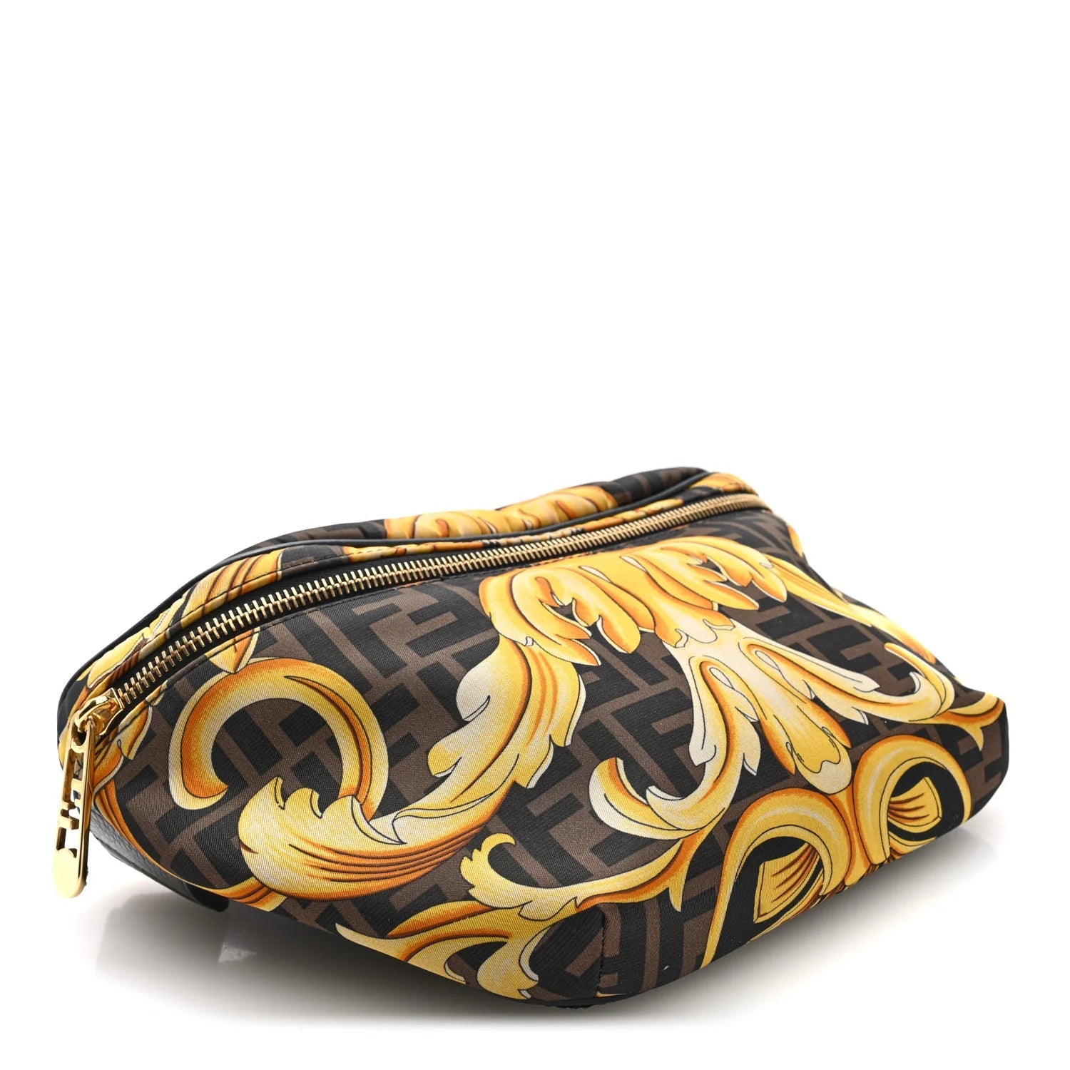 X VERSACE Nylon Cuoio Romano Fendace FF Baroque Belt Bag Black Gold