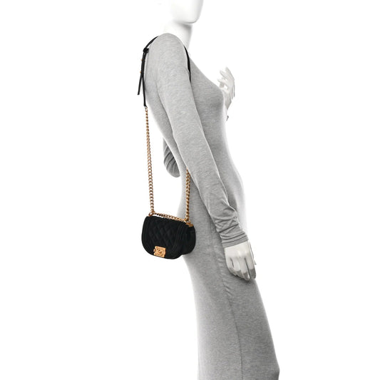 Velvet Quilted Mini Boy Messenger Bag Black