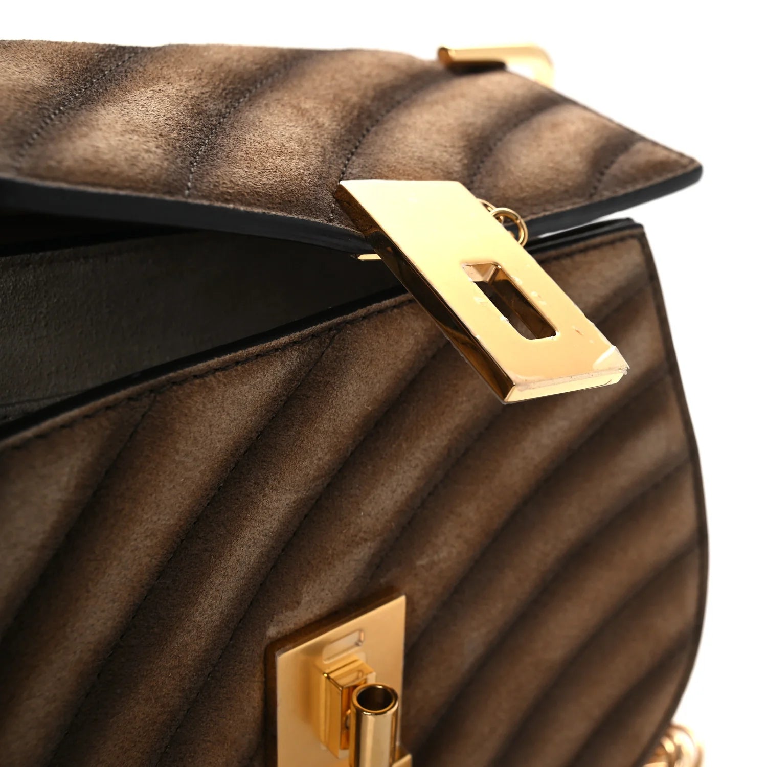 Suede Calfskin Quilted Drew Bijou Shoulder Bag Nut
