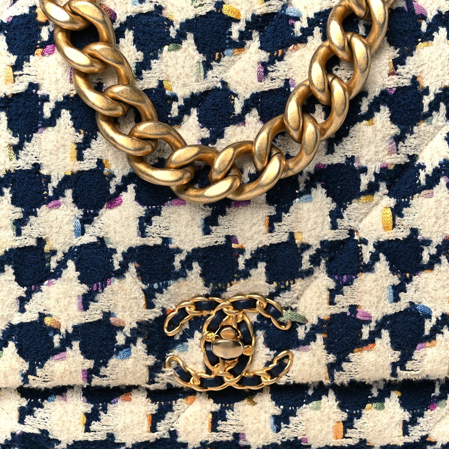 Tweed Quilted Maxi  19 Flap Ecru Navy Blue Multicolor