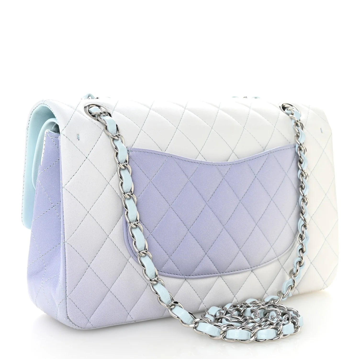 Perforated Lambskin Quilted Medium Double Flap Light Blue Light Purple White