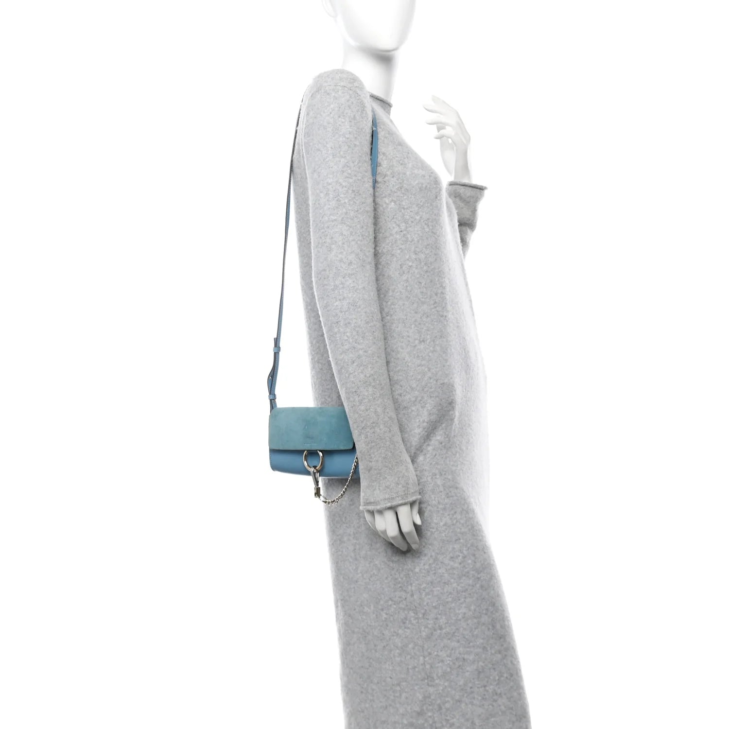 Suede Calfskin Faye Wallet on Strap Vinyl Blue