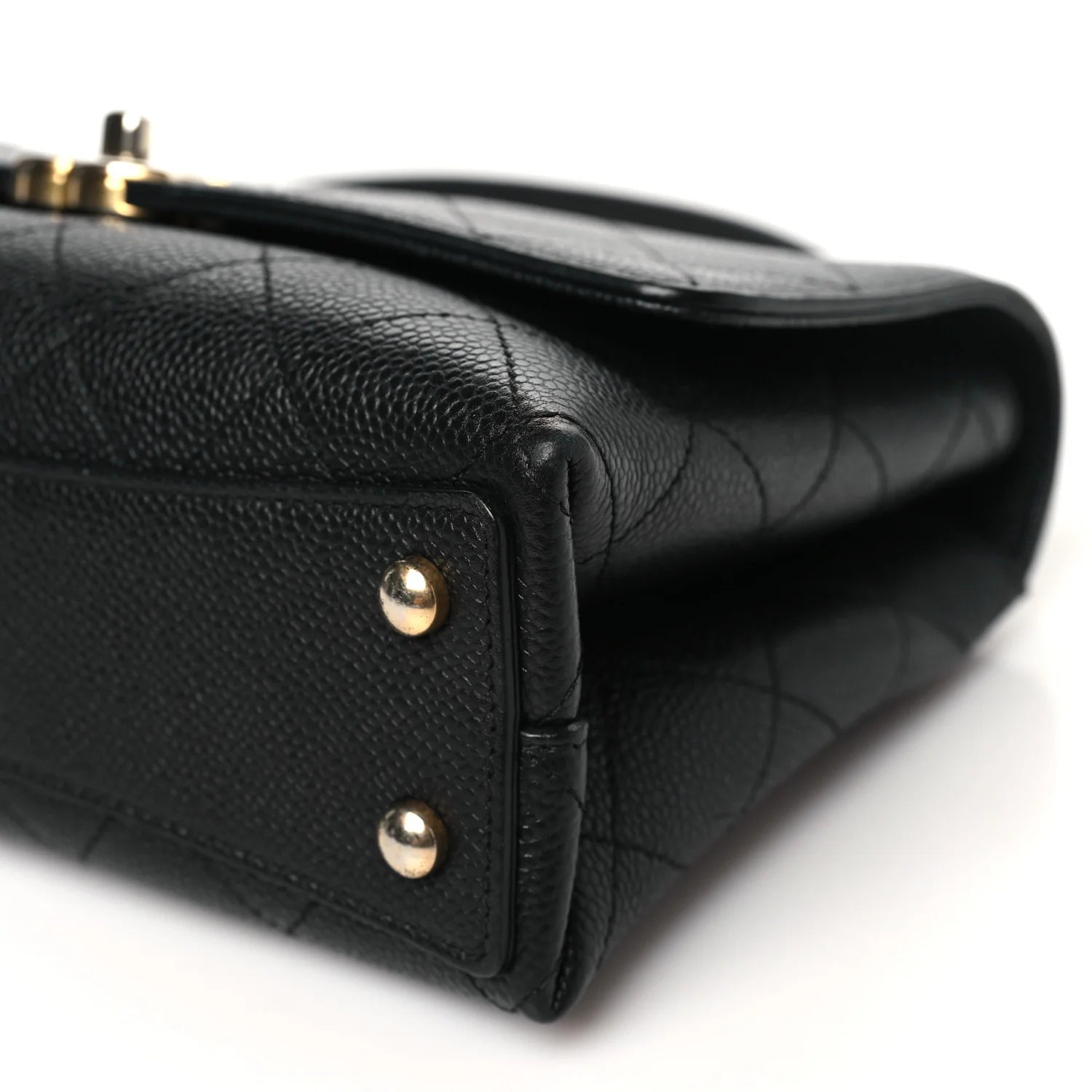 Grained Calfskin Small Stitched Flap Black
