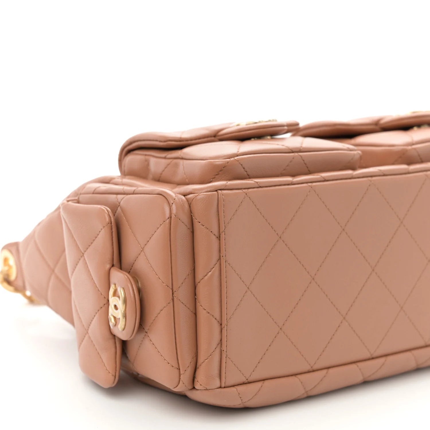 Shiny Lambskin Quilted Trendy Pockets Hobo Brown