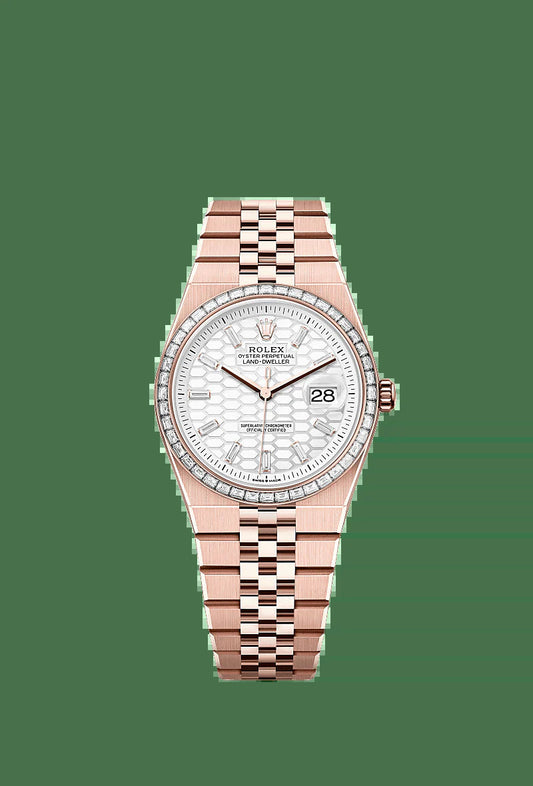 Unworn 2025,  Land-Dweller 36, 18K Everose Gold and Diamonds, Intense White Dial, Flat Jubilee, Ref# 127285Tbr-0002, Box and Papers