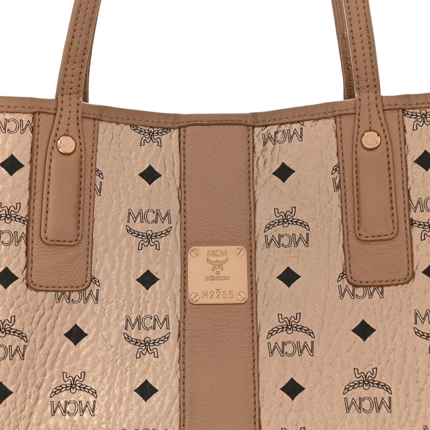 Metallic Visetos Medium Liz Reversible Shopper Tote Champagne Gold