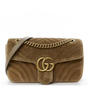 Velvet Matelasse Small GG Marmont Shoulder Bag Taupe