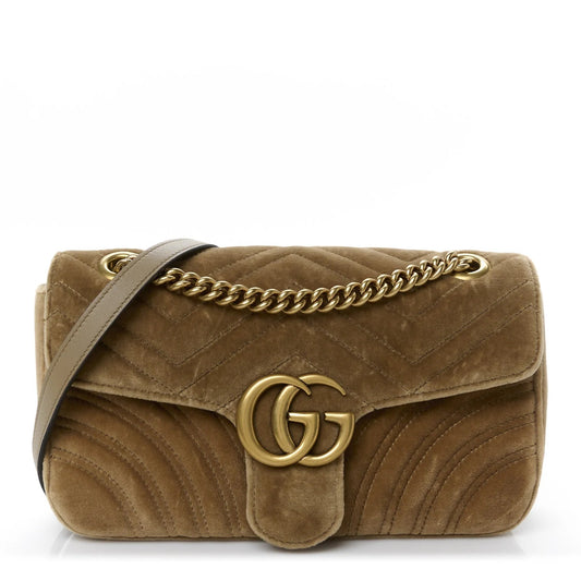 Velvet Matelasse Small GG Marmont Shoulder Bag Taupe