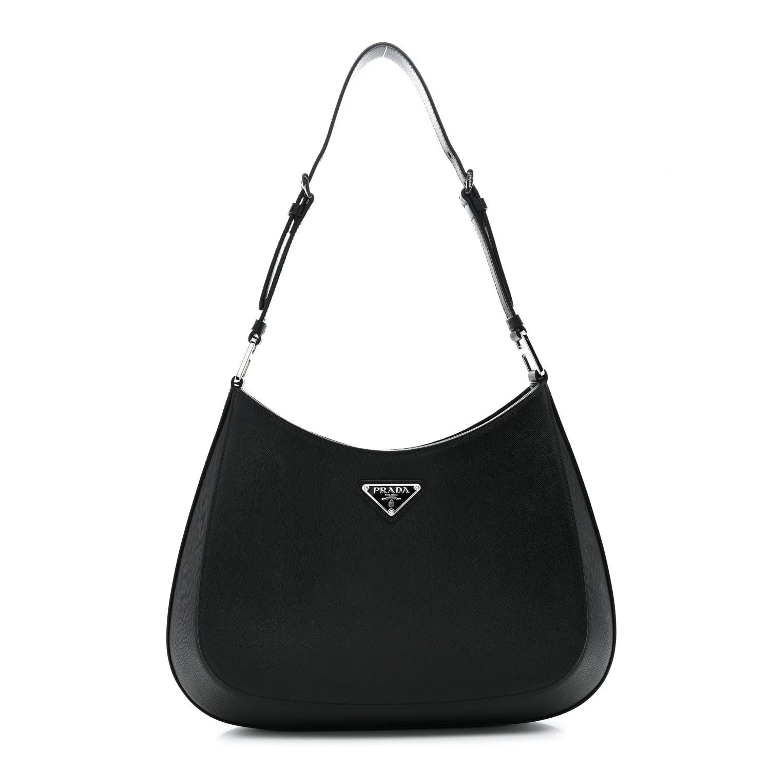 Saffiano Lux Adjustable Strap Shoulder Bag Black