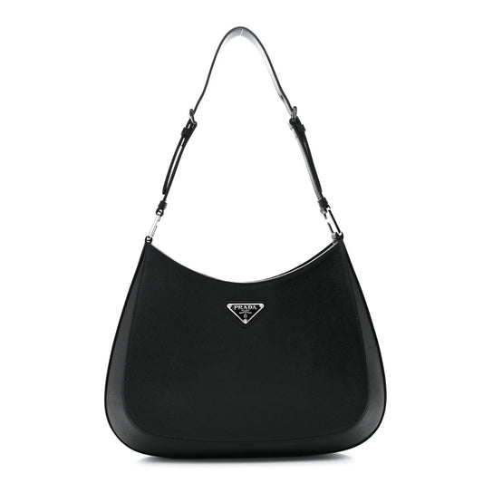Saffiano Lux Adjustable Strap Shoulder Bag Black