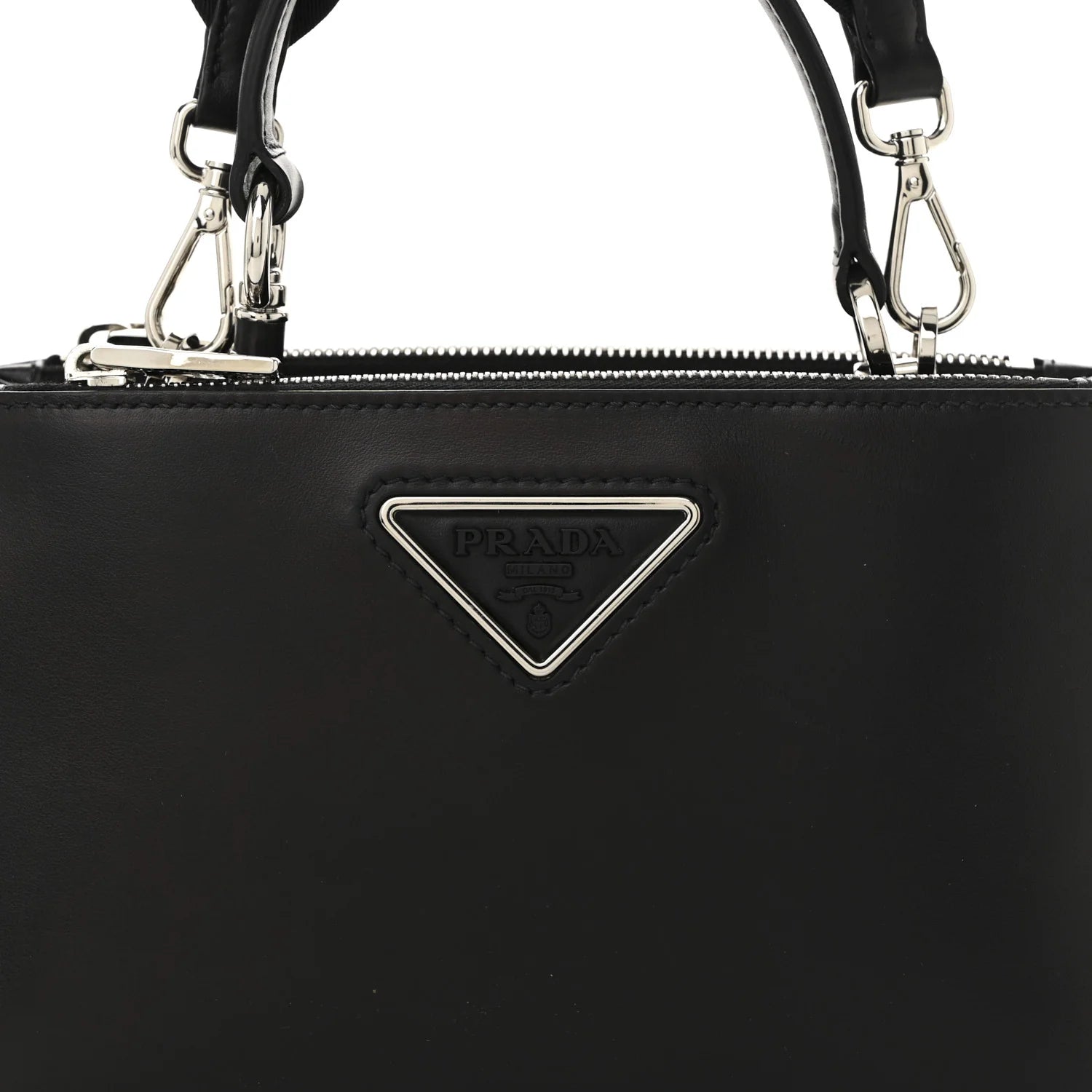 City Calf Double Zip Shoulder Bag Black