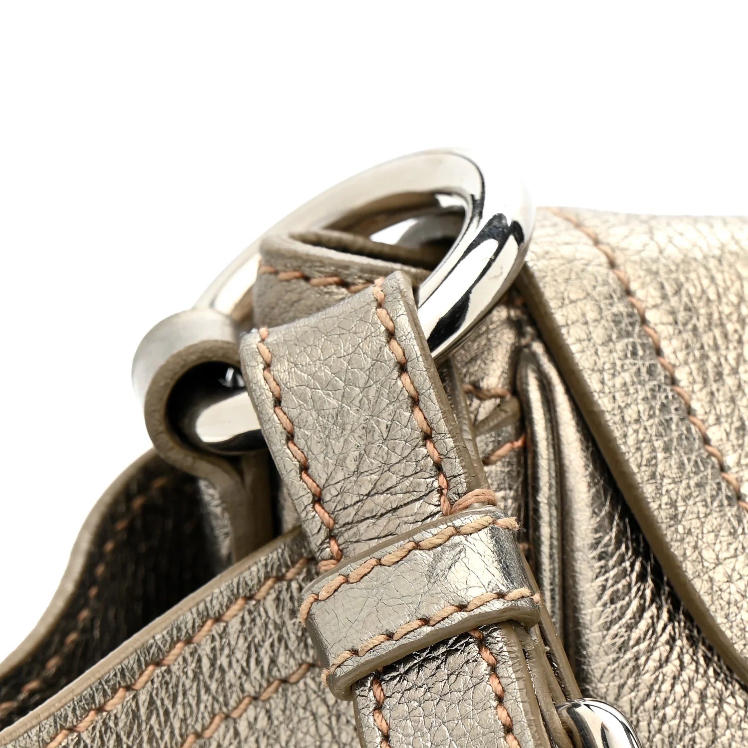 Metallic Vitello Daino Pushlock Shoulder Bag Peltro