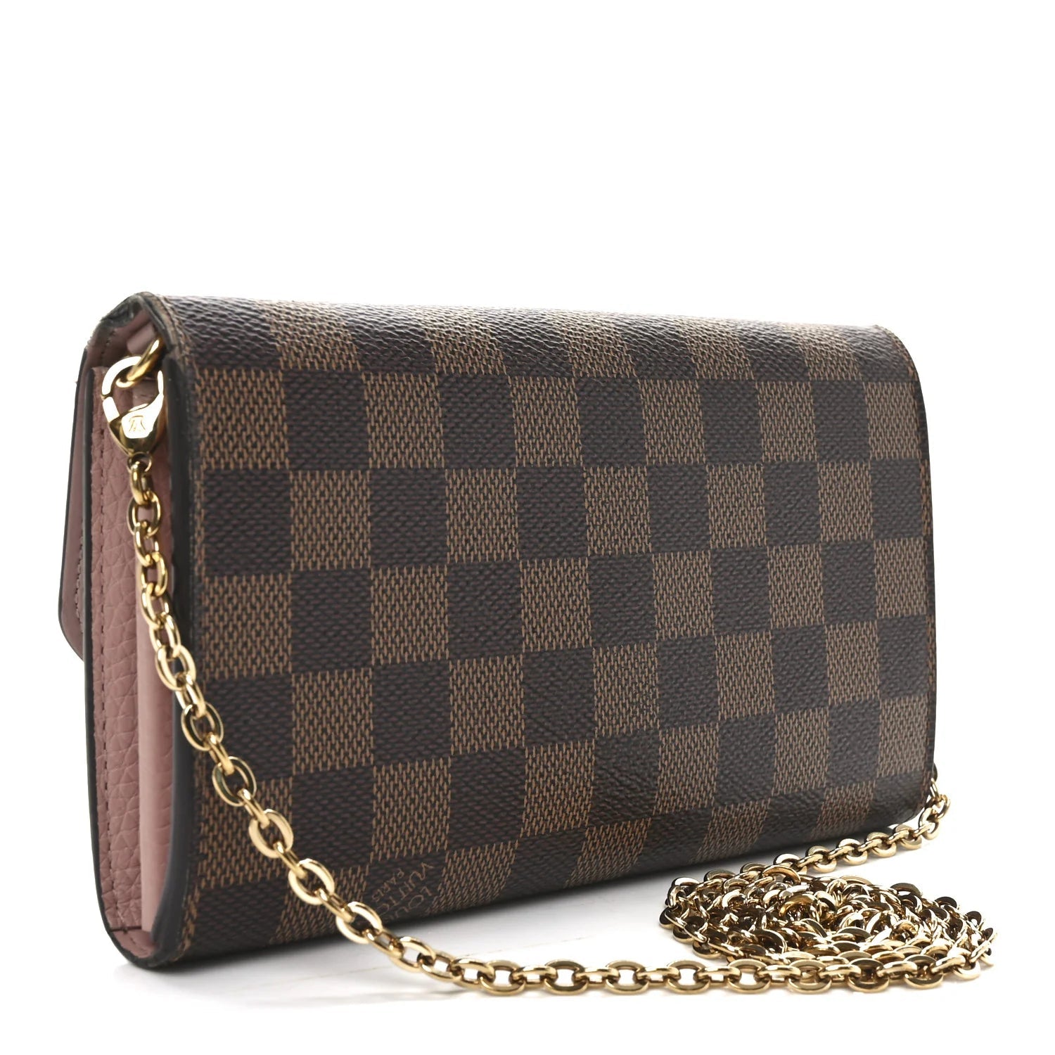 Damier Ebene Croisette Chain Wallet Rose Ballerine