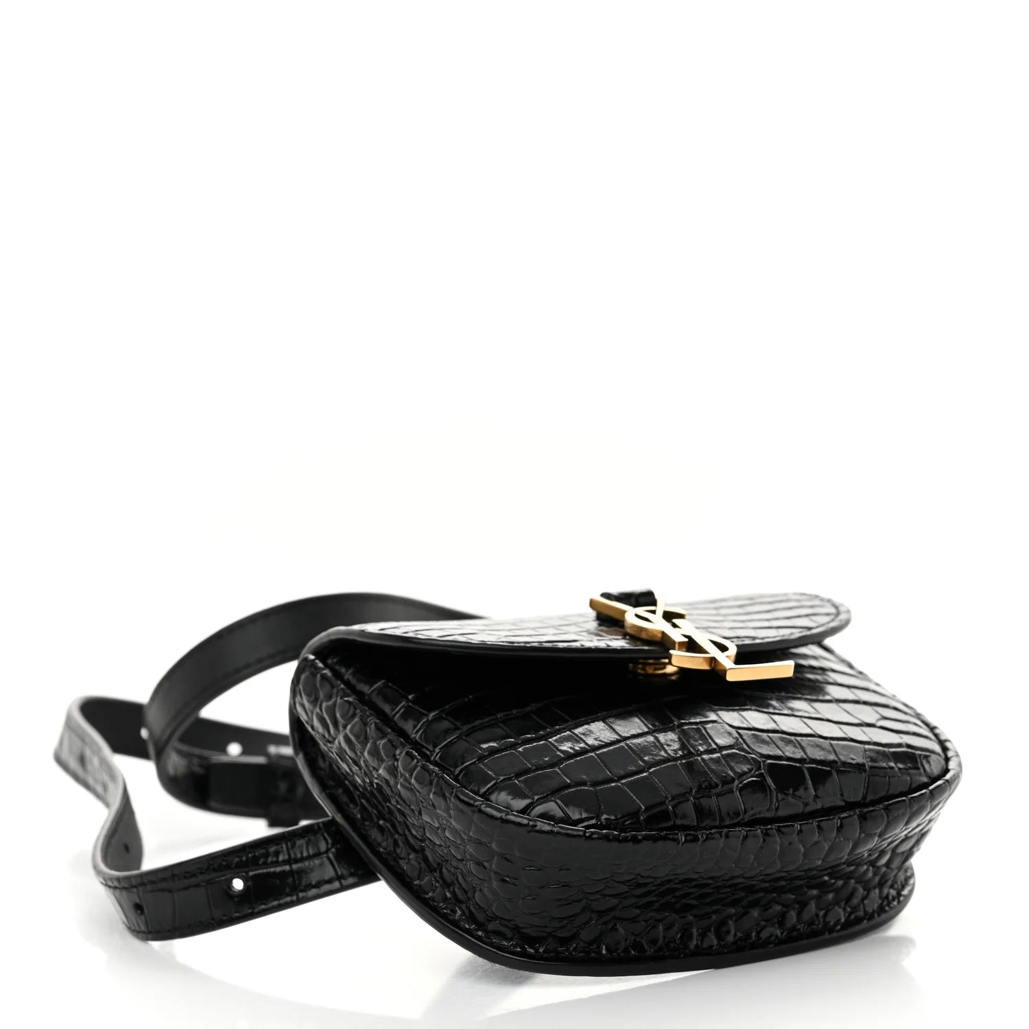 Crocodile Embossed Calfskin Small Kaia Satchel Black