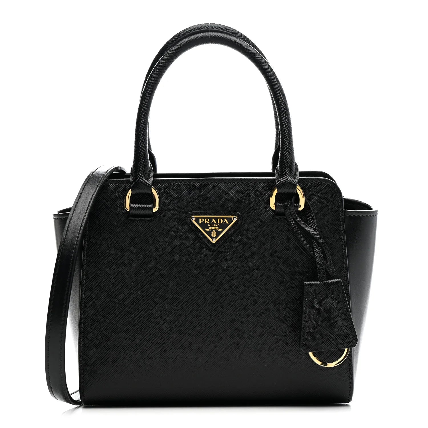 Saffiano Soft Calfskin Mini Zippered Crossbody Tote Black