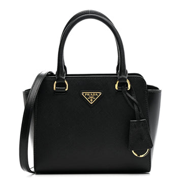 Saffiano Soft Calfskin Mini Zippered Crossbody Tote Black