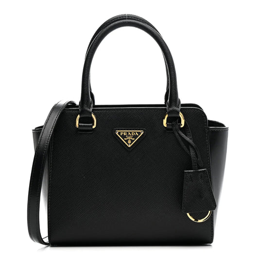 Saffiano Soft Calfskin Mini Zippered Crossbody Tote Black