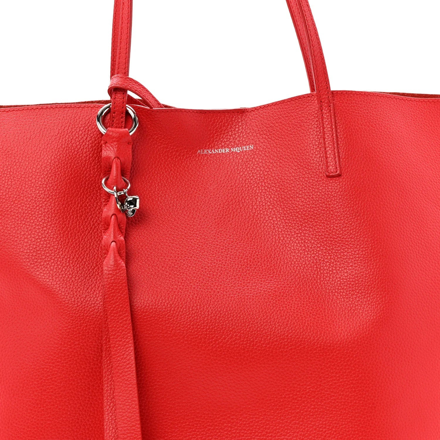 Grained Calfskin Skull Open Shopper Tote Red