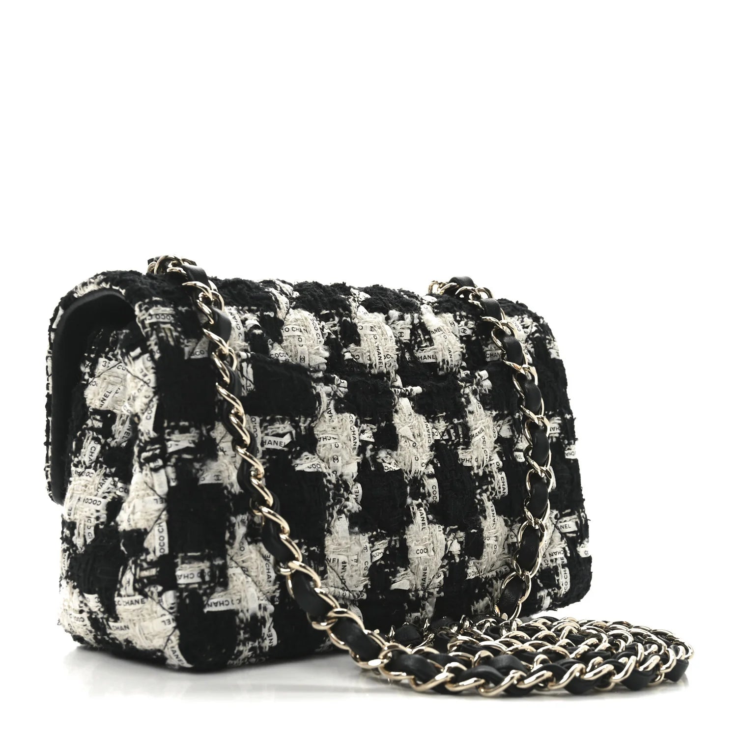 Tweed Quilted Mini Rectangular Flap Black Ecru White