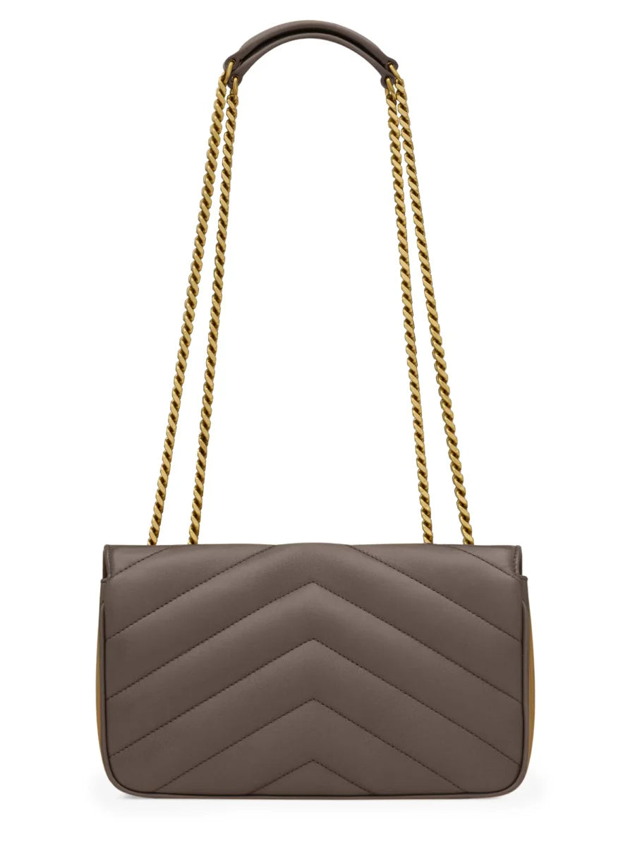DARK GREY LEATHER SMALL LOULOU SHOULDER BAG