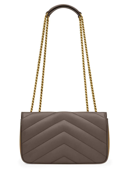 DARK GREY LEATHER SMALL LOULOU SHOULDER BAG