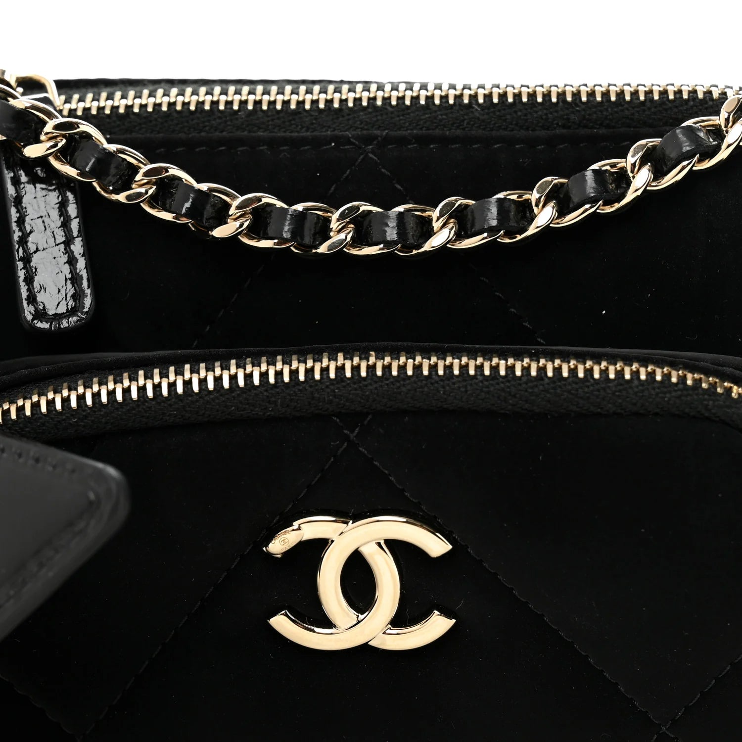 Velvet Effect Nylon Shiny Crumpled Calfskin Mini Quilted  25 Clutch with Chain Black