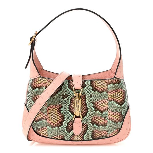 Snakeskin Ostrich Calfskin Small Jackie 1961 Hobo Pink Multicolor
