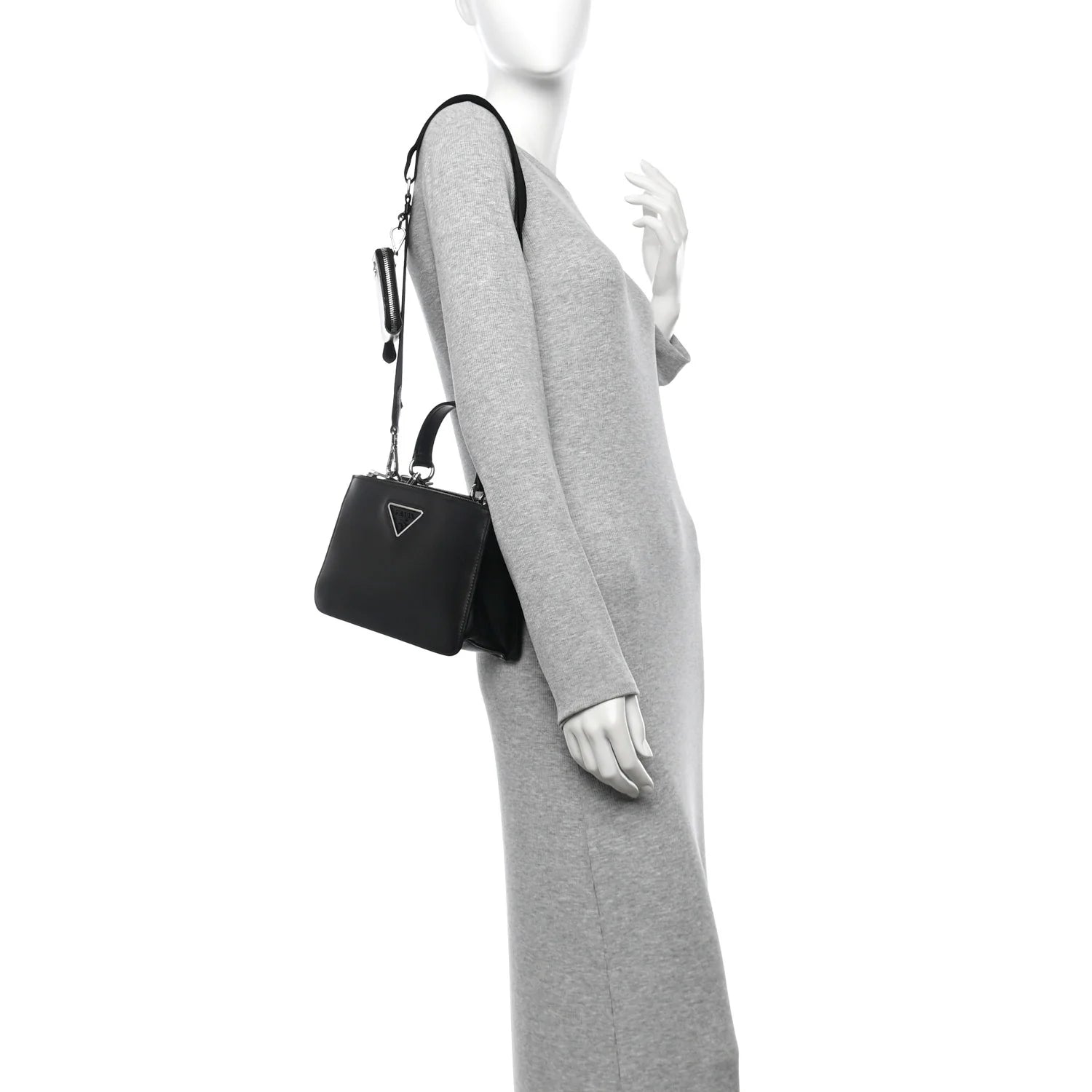 City Calf Double Zip Shoulder Bag Black