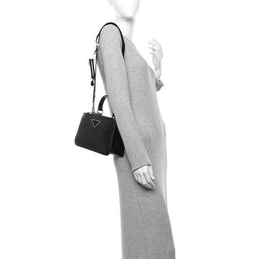 City Calf Double Zip Shoulder Bag Black